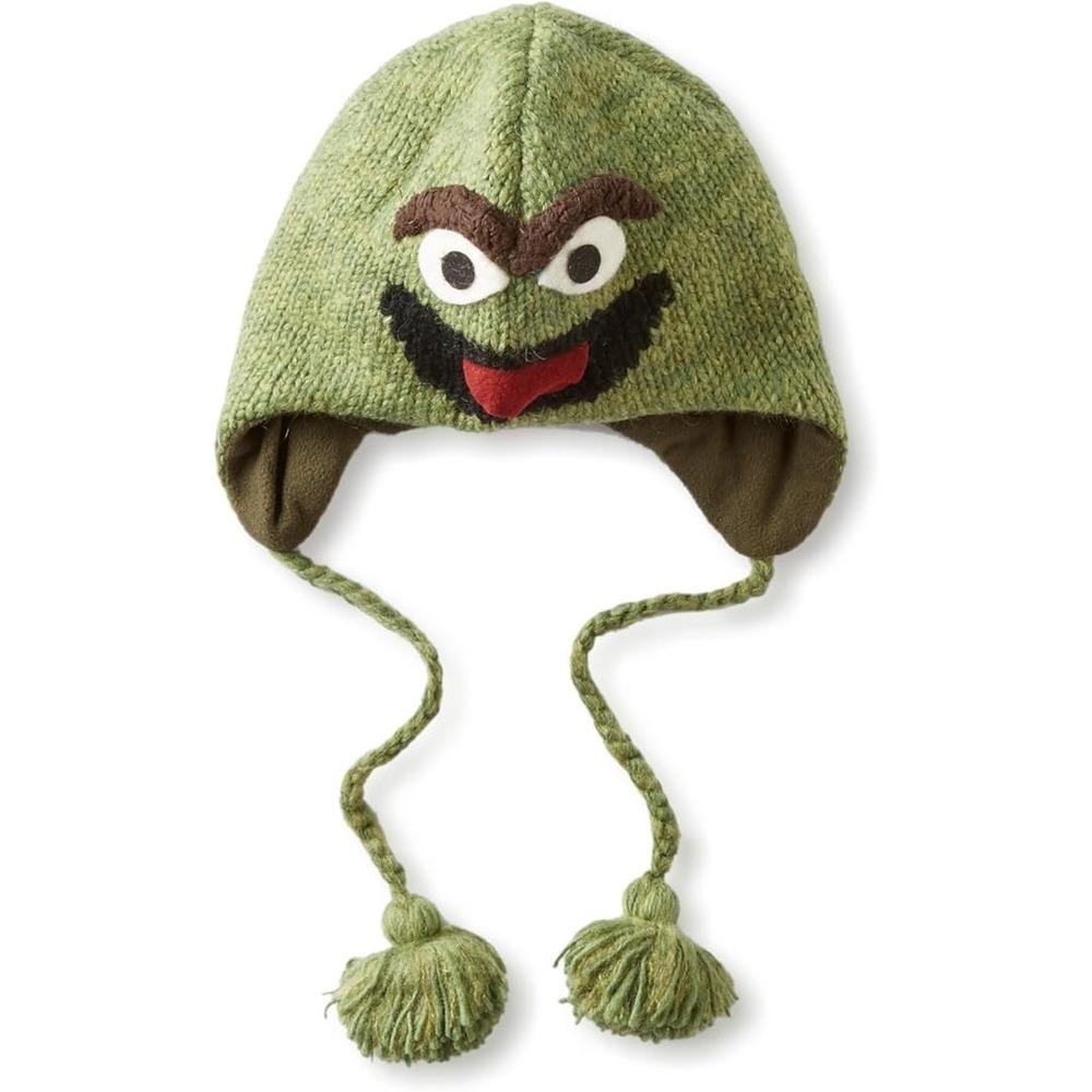 Knitwits Oscar the Grouch Sesame Street Beanie Hat Winter Warm‎ Earflap Tassels